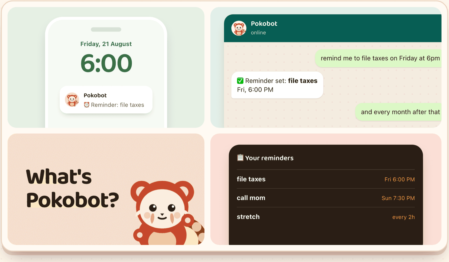 We built Pokobot, a reminder bot that lives in WhatsApp